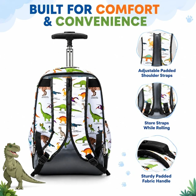 Alt view image 3 of 5 - K-Cliffs Heavy Duty Rolling Backpack School Bookbag with Wheels Deluxe Wheeled Daypack (Dino)