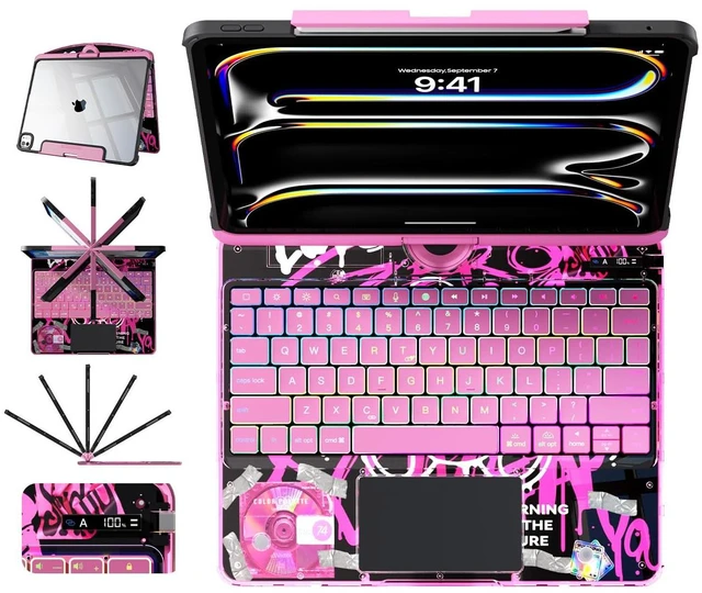 Main image of Cyberpunk Clear Keyboard Case for iPad Pro 13 Inch M5/M4, 360 Swivel