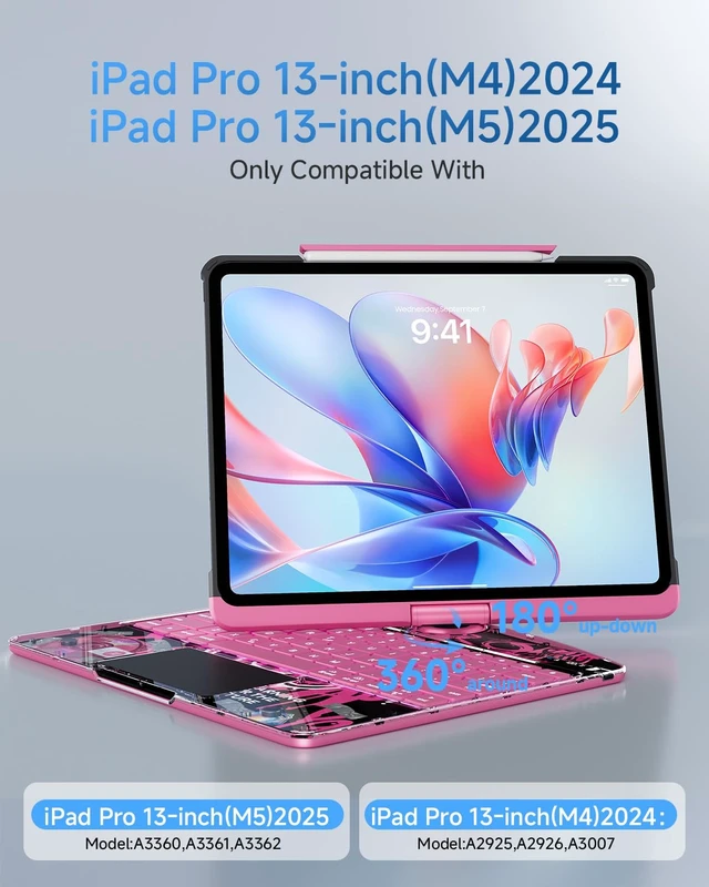 Alt view image 2 of 5 - Cyberpunk Clear Keyboard Case for iPad Pro 13 Inch M5/M4, 360 Swivel