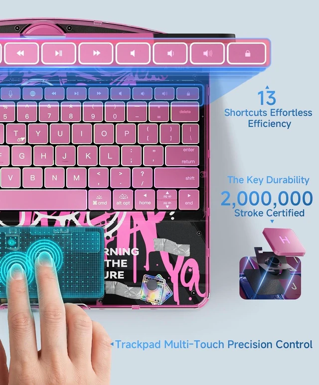 Alt view image 3 of 5 - Cyberpunk Clear Keyboard Case for iPad Pro 13 Inch M5/M4, 360 Swivel
