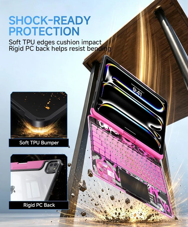 Alt view image 5 of 5 - Cyberpunk Clear Keyboard Case for iPad Pro 13 Inch M5/M4, 360 Swivel