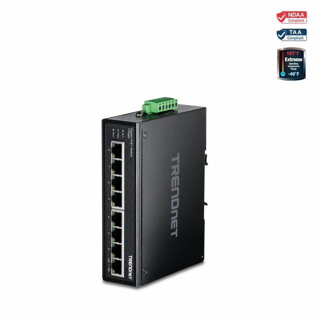 Alt view image 2 of 5 - TRENDnet 8-Port Industrial Gigabit PoE+ DIN-Rail Switch, TI-PG80