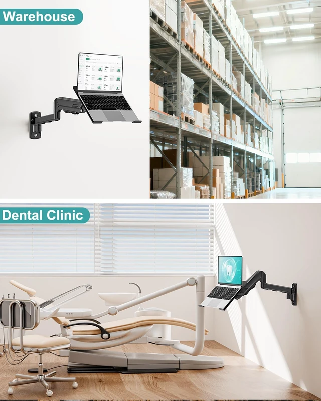 Alt view image 3 of 5 - MOUNT PRO Laptop Wall Mount, 2-in-1 Monitor Wall Mount with Vented Tray for 11-17" Notebook/13-32 Computer Screen, Full Motion Adjustable Laptop Holder Stand, Gas Spring Laptop Arm Holds 4.4-19.8 lbs