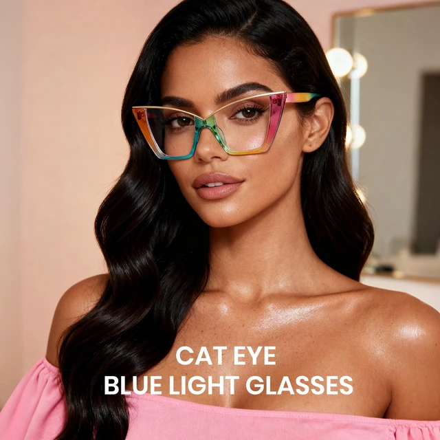 Alt view image 2 of 5 - Cyxus Oversized Cat Eye Blue Light Glasses for Woman Reduce Strain Rainbow