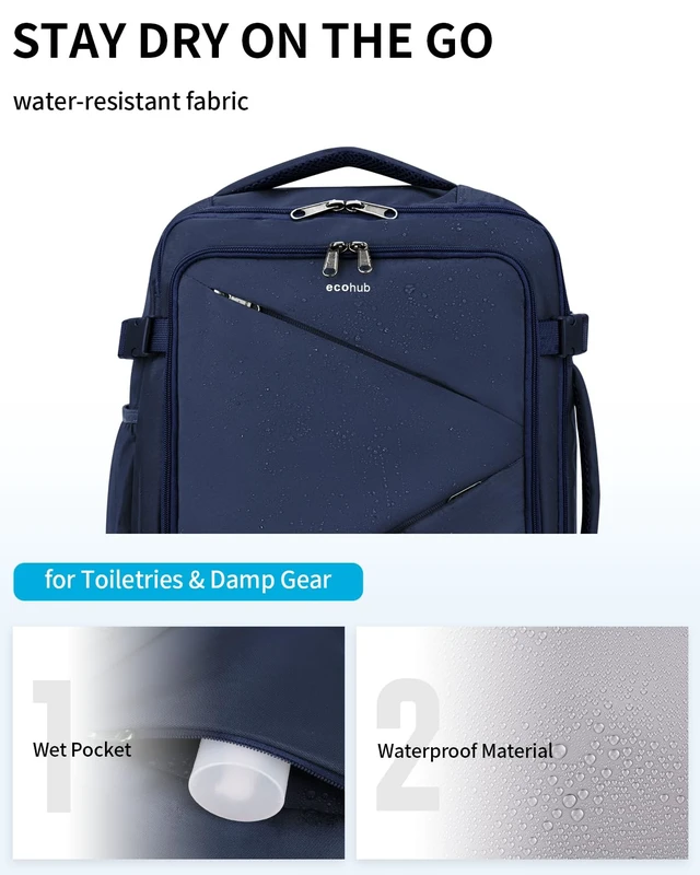 Alt view image 5 of 5 - ECOHUB 17" Small Unisex Travel Backpack United Airlines Approved 17x10x9 Friendly Suitcase Anti-Theft Lockable Zippers Style Personal Item Bag Travel Essentials with 12 Pockets Water Resistant, Blue