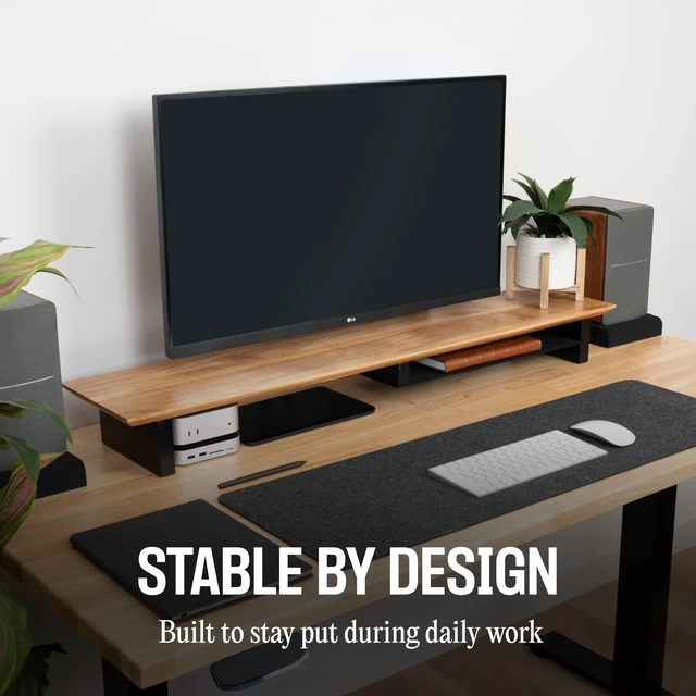 Alt view image 2 of 5 - COREMINDED Solid Wood Dual Monitor Stand Riser, 42 Inch Oak Desk Shelf