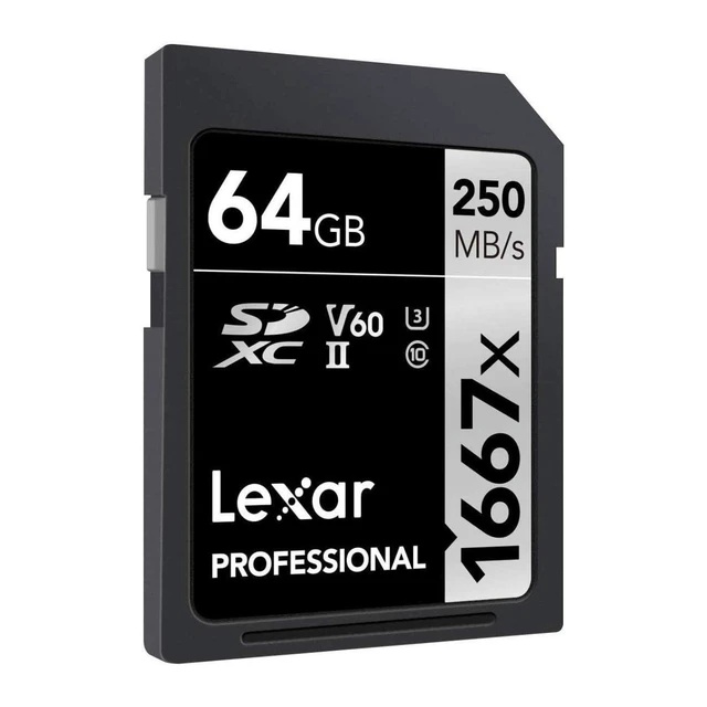 Alt view image 2 of 3 - Lexar 64GB Professional 1667x SD Card, UHS-II, C10, U3, V60, Full HD, 4K, Up To 250MB/s Read SDXC Memory Card, for Professional Photographer, Videographer, Enthusiast (LSD64GCBNA1667)