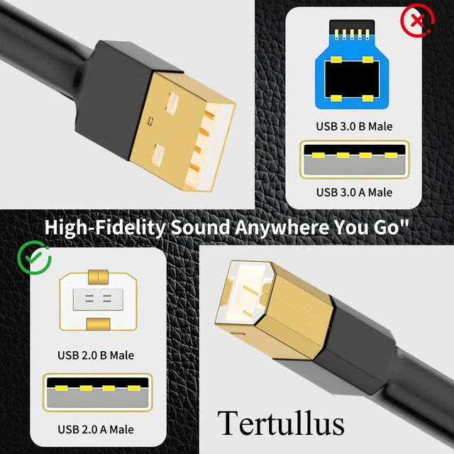 Alt view image 2 of 5 - Tertullus HiFi Audiophile USB Cable USB 2.0 Cable A to B High End Type A Male to Type B Male HiFi Data Transfer Digital Cable for DAC 6.56ft 2m