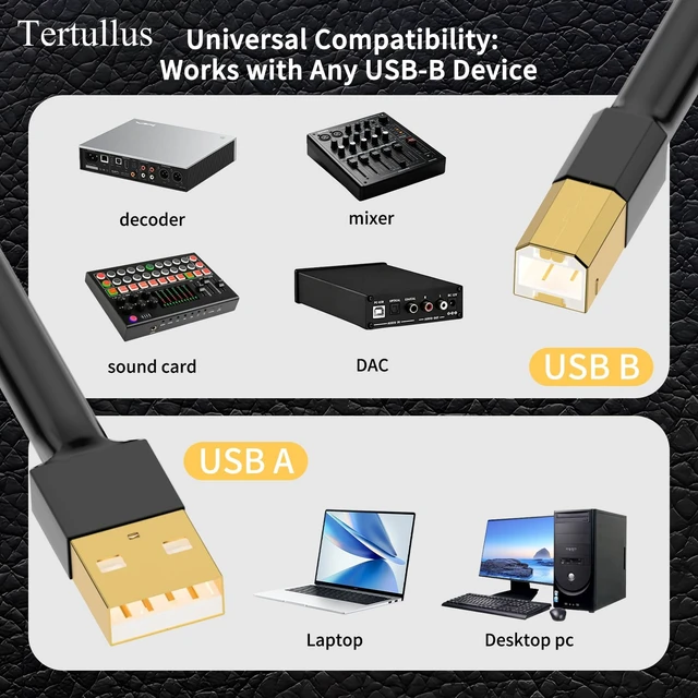 Alt view image 3 of 5 - Tertullus HiFi Audiophile USB Cable USB 2.0 Cable A to B High End Type A Male to Type B Male HiFi Data Transfer Digital Cable for DAC 6.56ft 2m
