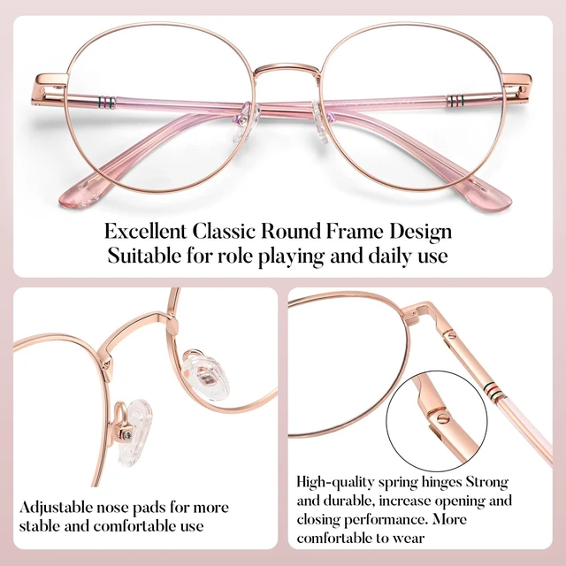 Alt view image 5 of 5 - Dollger Round Blue Light Blocking Glasses for Women Men Circle Clear Lens Metal Frame Computer Gaming Eyeglasses Blue Light Glasses