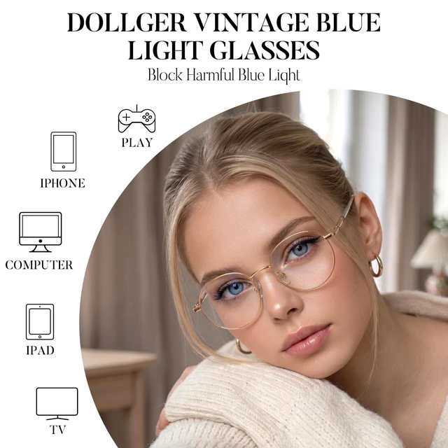 Alt view image 3 of 5 - Dollger Round Blue Light Blocking Glasses for Women Men Circle Clear Lens Metal Frame Computer Gaming Eyeglasses Blue Light Glasses