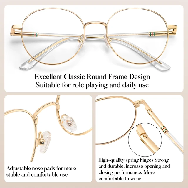Alt view image 5 of 5 - Dollger Round Blue Light Blocking Glasses for Women Men Circle Clear Lens Metal Frame Computer Gaming Eyeglasses Blue Light Glasses