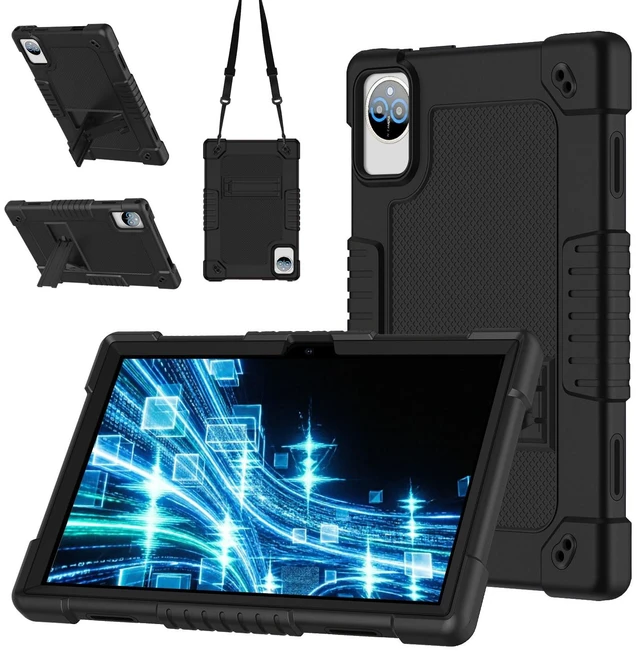 Main image of JBuwsdan Compatible with for ZONKO Model D106 10 inch VOZIZOV D106 Tablet 2024 Case Silicone Hard Back Hybrid Cover & Kickstand Shoulder Strap for ZONKO D106/MOONSTARS D106B Tablet (Black)