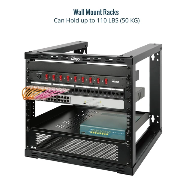 Alt view image 3 of 5 - Tecmojo 15U Wall Mount Rack, Wall Mount Network Rack 15.8in Depth, Open Frame Server Rack for 19in IT/AV/Data/Home Equipment, Black