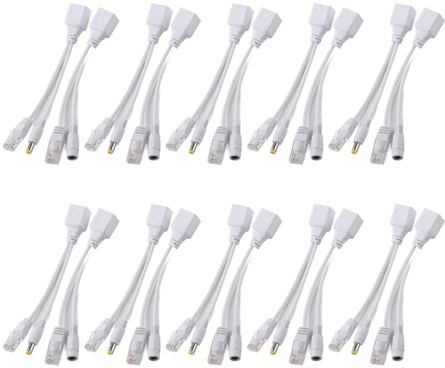 Main image of 10 Pair IP Camera POE RJ45 Cable Power Over Ethernet Adapter Injector Splitter 12 V