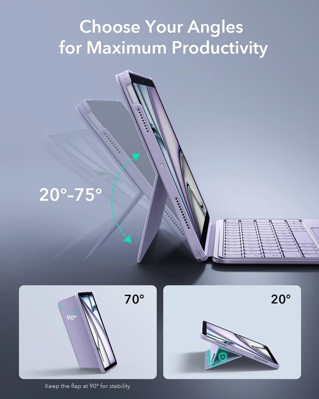 Alt view image 5 of 5 - ESR for iPad Air 11 Inch Case with Keyboard M4/M3/M2, Multi-Angle Stand