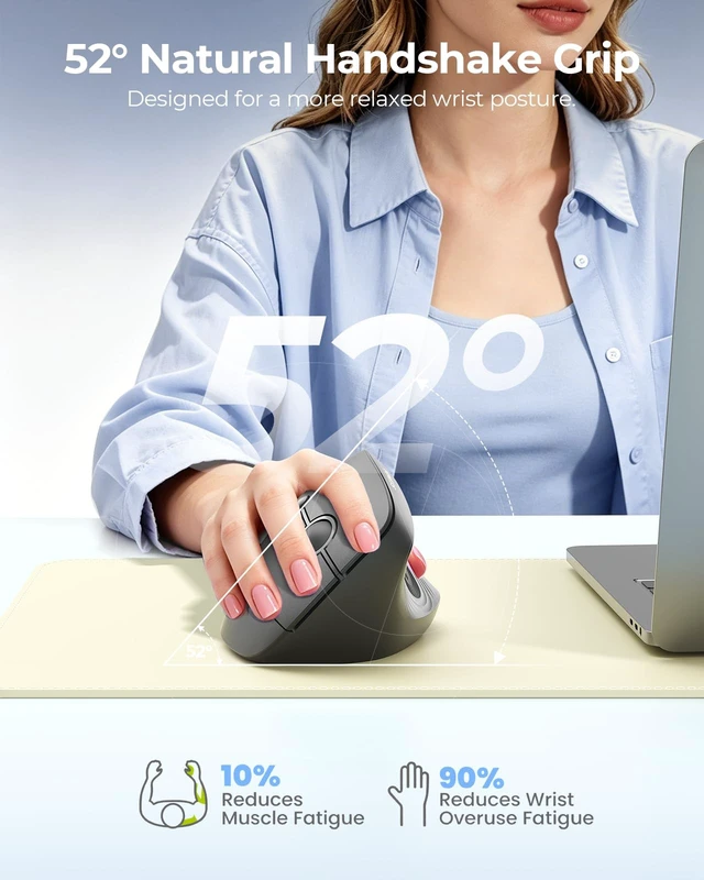 Alt view image 2 of 5 - seenda Ergonomic Wireless Mouse, 52 Vertical Bluetooth Mouse, Black