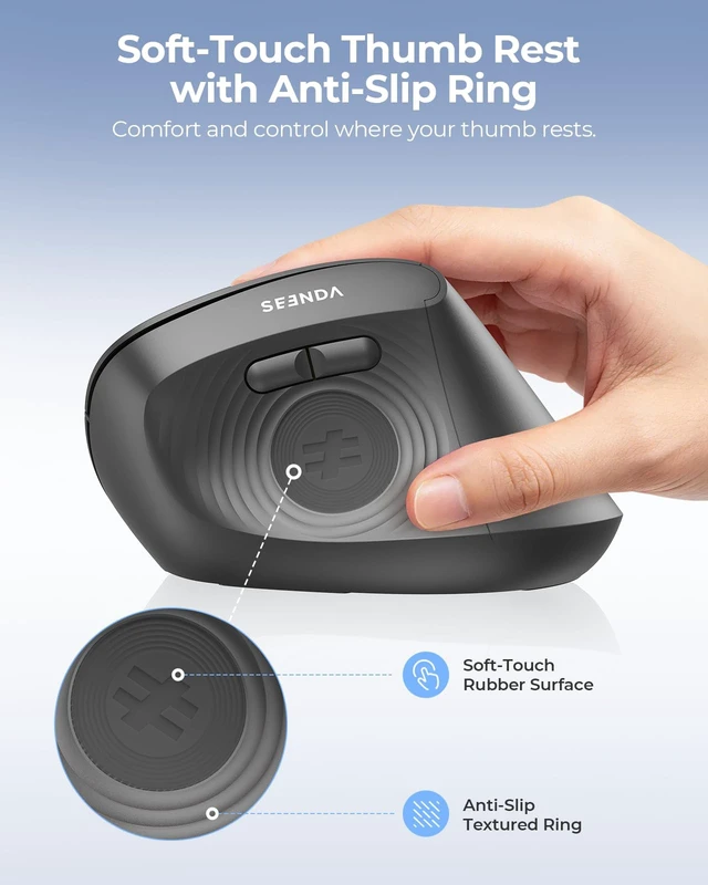 Alt view image 5 of 5 - seenda Ergonomic Wireless Mouse, 52 Vertical Bluetooth Mouse, Black