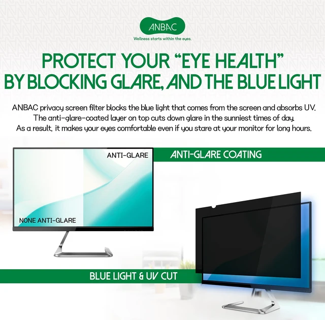 Alt view image 3 of 5 - ANBAC 24 Inch Desktop Privacy Screen Shield for 16:9 Wide Monitor - Anti Glare Computer Privacy Screen Cover ^^ Blue Light Blocking Screen Protector ^^ Scratch Resistant UV Filter ^^ Attachment Type