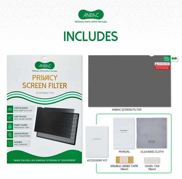 Alt view image 4 of 5 - ANBAC 24 Inch Desktop Privacy Screen Shield for 16:9 Wide Monitor - Anti Glare Computer Privacy Screen Cover ^^ Blue Light Blocking Screen Protector ^^ Scratch Resistant UV Filter ^^ Attachment Type