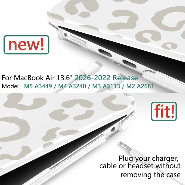 Alt view image 3 of 5 - TWOLSKOO Compatible with MacBook Air 13 inch Case M5 2026 M4 2025 M3 M2 2024-2022 A3449 A3240 A3113 A2681, Plastic Hard Shell & Keyboard Cover for MacBook Air 13.6 inch Case, Gray Leopard PRT