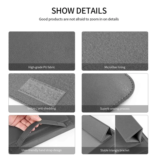 Alt view image 5 of 5 - GANGANPRO Laptop Sleeve 15-15.4-15.6" Case with Stand Compatible with Microsoft Surface Laptop 5/4/3/2 13.5", MacBook Air/Pro 13.3", PU Leather Sleeve for 15-16" Laptop Computers - Dark Blue