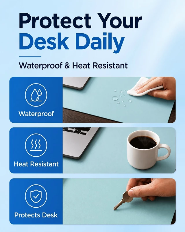 Alt view image 5 of 5 - Aothia Double-Sided Desk Pad 37.8"x17" Leather Desk Mat with Eco Cork Protector, Large Mouse Pad, Waterproof Desk Blotter for Office/Home (Blue Topaz)