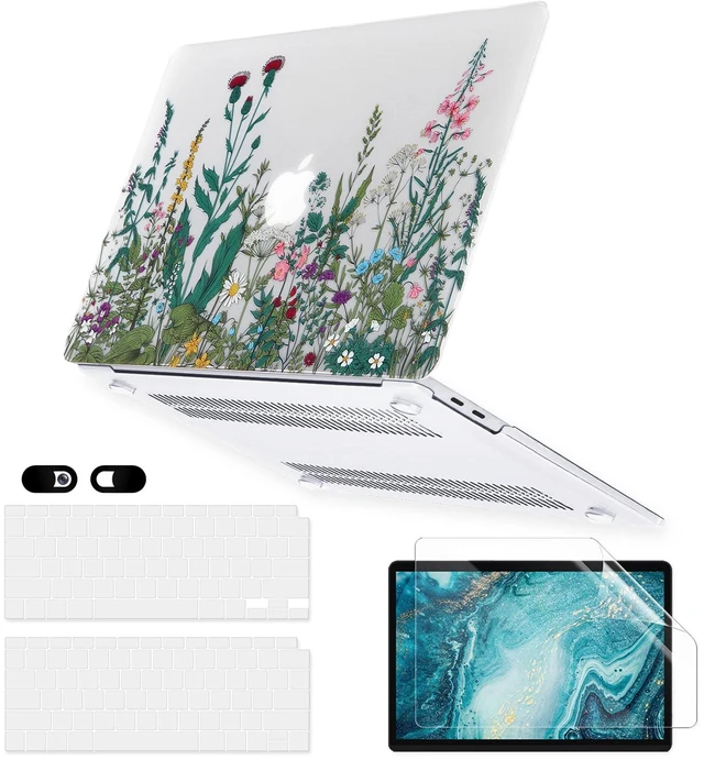 Main image of iDonzon Case for MacBook Air 13 inch M1 A2337 A2179 A1932 2022-2018 Release, Matte Clear Hard Cover & Transparent Keyboard Cover & Screen Protector Compatible with Mac Air 13.3 Touch ID, Flowers