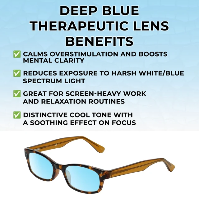 Alt view image 2 of 5 - Medspex Corinne McCormack Channing Color Therapy Reading Glasses +2.75 Tortoise Havana Brown Gold Amber/Baby Blue Womens Fluorescent Light Sensitivity Chromotherapy Chakra Healing