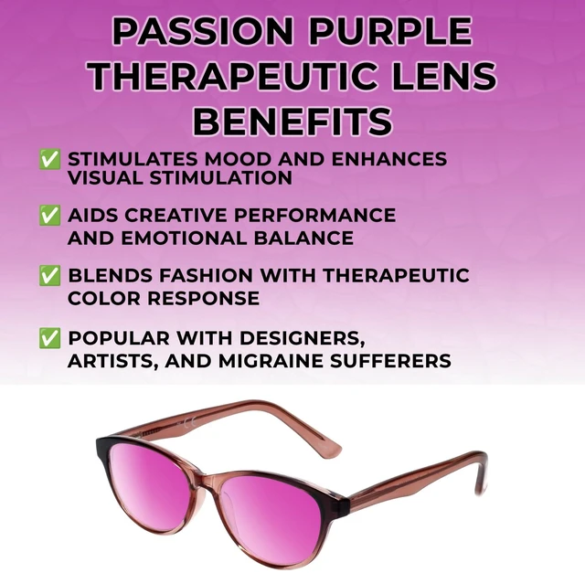 Alt view image 2 of 5 - Medspex Corinne McCormack Polly Color Therapy Reading Glasses +1.75 Pink Black Fade/Passion Purple Womens Fluorescent Light Sensitivity Chromotherapy Chakra Healing