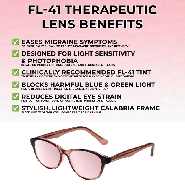 Alt view image 2 of 5 - Medspex Corinne McCormack Polly Color Therapy Reading Glasses +2.75 Pink Black Fade/FL-41 Rose Womens Fluorescent Light Sensitivity Chromotherapy Chakra Healing