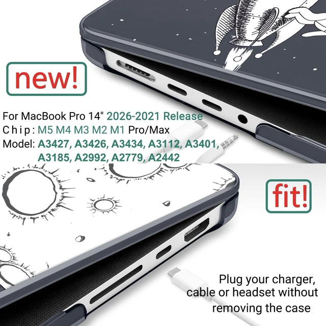 Alt view image 2 of 5 - TWOLSKOO Compatible with MacBook Pro 14 inch Case M5 2026 2025-2021 Release M4 M3 M2 M1 Pro/Max Chip, Plastic Hard Shell & Keyboard Cover & USB C to USB Adapter & Screen Film, Flying Astronauts