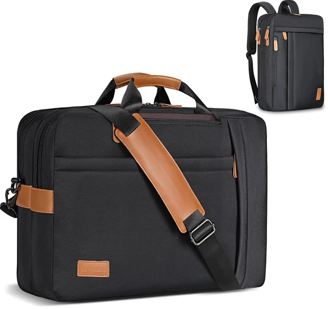 Main image of ESTARER 3 In 1 Laptop Bag for Men, 17-17.3 Inch Laptop Backpack Computer Satchel Bag for Work/Travel/Business, Convertible Briefcase Water resistant Nylon Messenger Backpack (Black)