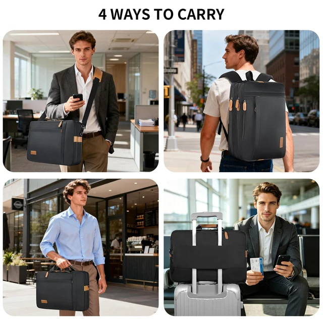 Alt view image 2 of 5 - ESTARER 3 In 1 Laptop Bag for Men, 17-17.3 Inch Laptop Backpack Computer Satchel Bag for Work/Travel/Business, Convertible Briefcase Water resistant Nylon Messenger Backpack (Black)