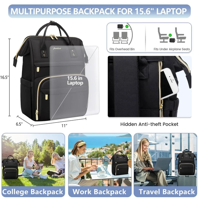Alt view image 3 of 5 - Focdod Backpack for Women 15.6 Inch Laptop Backpack Work Business Backpacks Purse Waterproof Computer College Backpacks Nurse Bag Backbag 2 Sets Casual Daypack for Travel Black