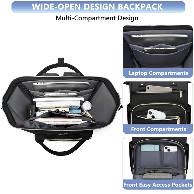 Alt view image 2 of 5 - Focdod Backpack for Women 15.6 Inch Laptop Backpack Work Business Backpacks Purse Waterproof Computer College Backpacks Nurse Bag Backbag 2 Sets Casual Daypack for Travel Black