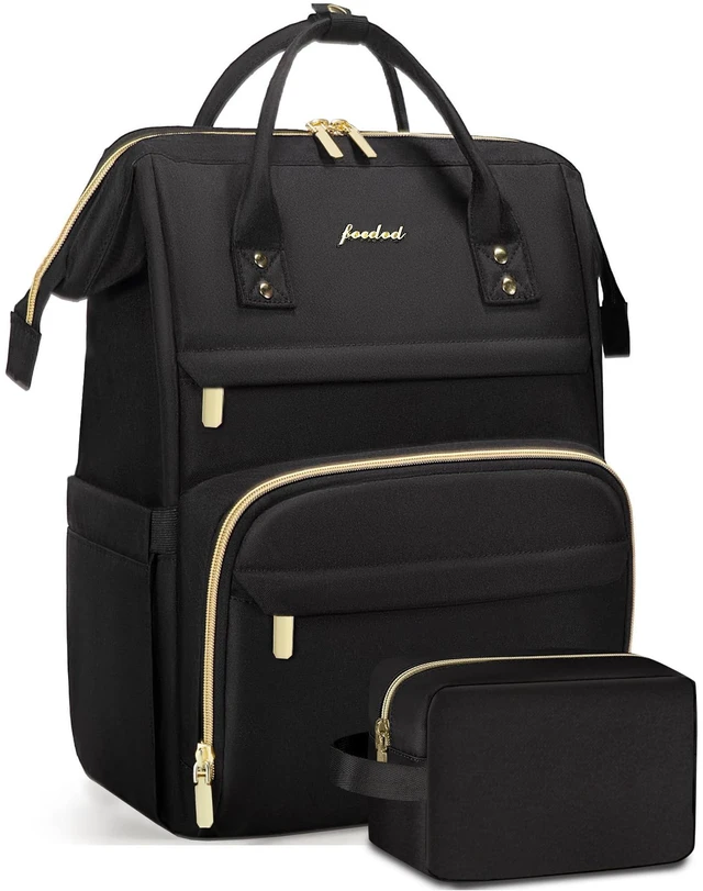 Main image of Focdod Backpack for Women 15.6 Inch Laptop Backpack Work Business Backpacks Purse Waterproof Computer College Backpacks Nurse Bag Backbag 2 Sets Casual Daypack for Travel Black