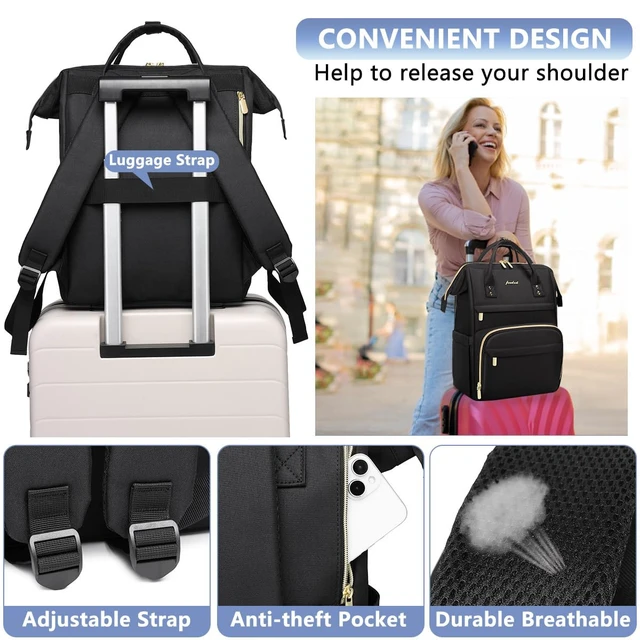 Alt view image 4 of 5 - Focdod Backpack for Women 15.6 Inch Laptop Backpack Work Business Backpacks Purse Waterproof Computer College Backpacks Nurse Bag Backbag 2 Sets Casual Daypack for Travel Black