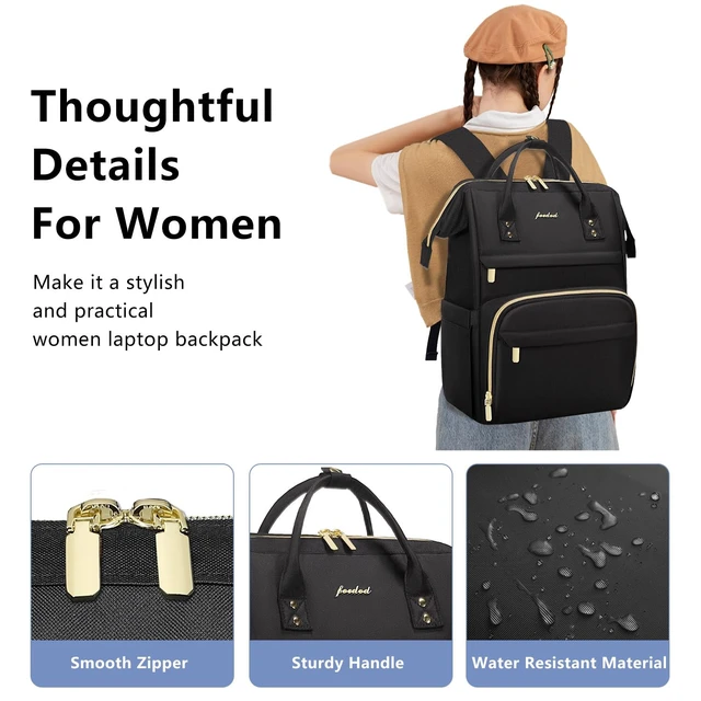 Alt view image 5 of 5 - Focdod Backpack for Women 15.6 Inch Laptop Backpack Work Business Backpacks Purse Waterproof Computer College Backpacks Nurse Bag Backbag 2 Sets Casual Daypack for Travel Black