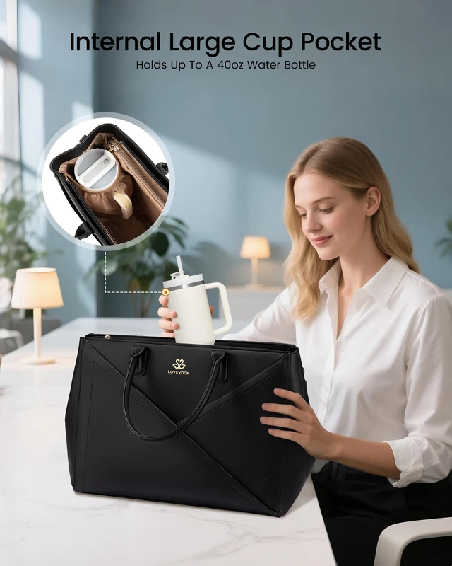 Alt view image 3 of 5 - LOVEVOOK Laptop Work Tote Bag for Women with Large Cup Holder, 16 Inch