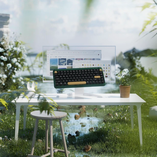 Alt view image 2 of 5 - FCPLU Wireless Bluetooth TKL Keyboard Dark Green