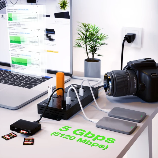 Alt view image 3 of 5 - USB 2.0 Hub Type-C Multi Safety 10 Ports Powered, with AC Adapter, Aluminum USB Splitter with Cooling Fan - Type C for Laptops & PC, PC,Flash Drives, HDD, Hard Drive, Mouse, XPS, Xbox, Keyboard