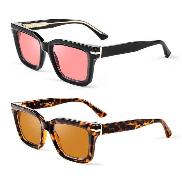 Alt view image 2 of 5 - R.F.YFQH 2 Pack Indoor Fluorescent-41 Pink & Outdoor Fluorescent-60 Brown Tinted Blue Light Blocking Glasses for Migraine, Light Sensitivity, Photophobia & LED Gaming Computer Screen Glare JF6218
