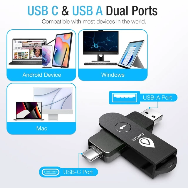 Alt view image 2 of 5 - Thetis Pro FIDO2 Security Key, Two Factor Authentication NFC Security Key FIDO 2.0, Dual USB A Ports & Type C for Multi layered Protection (HOTP) in Windows/MacOS/Linux, Gmail, Facebook,Dropbox,Github