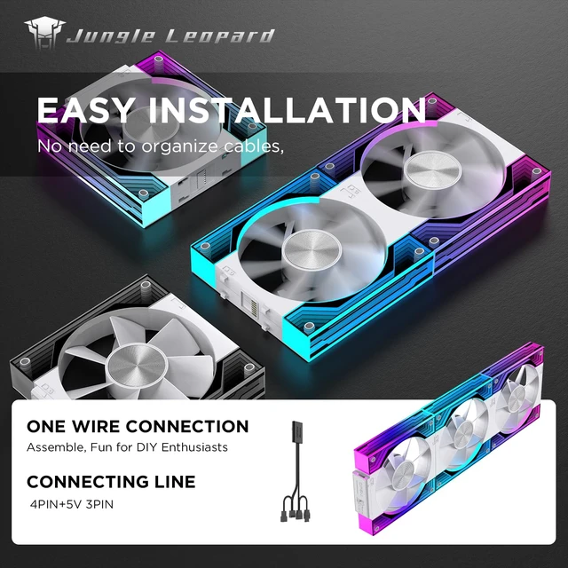 Alt view image 2 of 5 - Jungle Leopard Interstellar V3 120mm PC Case Fan Infinity Mirror Module Daisy-Chain 120mm RGB PWM Fan Triple Pack Suitable for Computer Case & 360mm AIO Cooler(White-3Pack