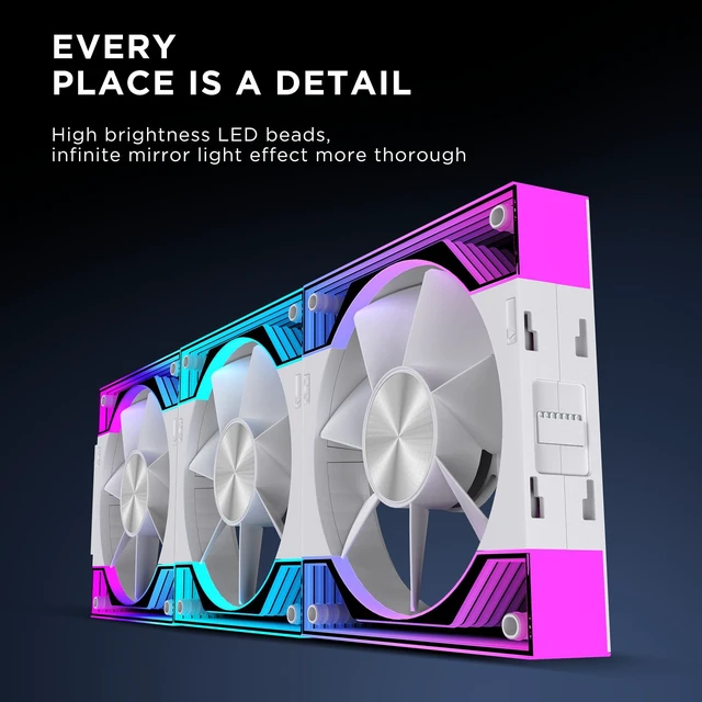 Alt view image 3 of 5 - Jungle Leopard Interstellar V3 120mm PC Case Fan Infinity Mirror Module Daisy-Chain 120mm RGB PWM Fan Triple Pack Suitable for Computer Case & 360mm AIO Cooler(White-3Pack