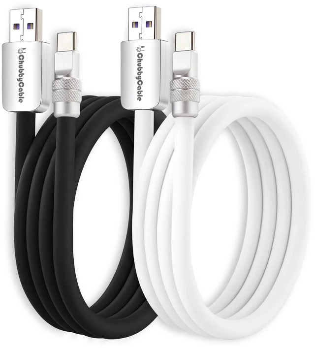 Main image of chubbycable 120W Silicone USB A to C Cable, 2 Pack, Black+White, 19.6FT