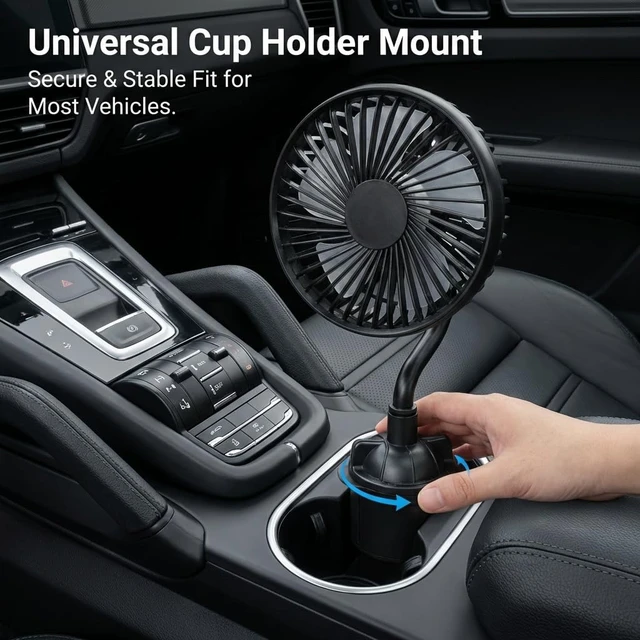 Alt view image 2 of 5 - Yosoo Health Gear Car Fan USB Powered Fan with Gooseneck, Low Noise 3 Speeds Adjustable Portable Cart Fan for Car Cup Holders, 5in 360 Rotation Car Cooling Fan with Flexible