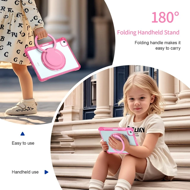 Alt view image 5 of 5 - May Chen for iPad Air 11-inch M4/M3/M2 (2026/2025/2024) 8th 7th 6th, iPad Air 5th/4th Gen (2022/2020) 10.9 Inch - Shockproof Scratch-Resistant Kis Cover with 360 Rotating Ring Stand, Sparkly Pink
