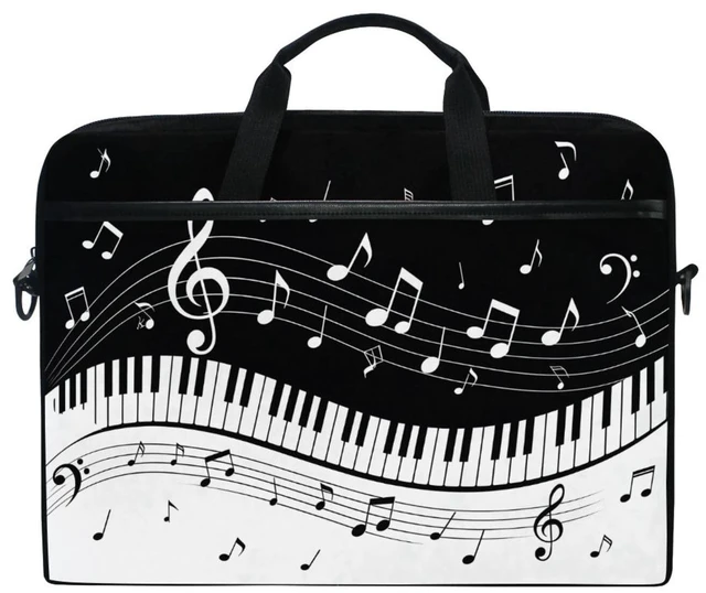 Main image of MRMIAN Fashionable Black White Music Note Score 15 inch Laptop Case Shoulder Bag Crossbody Briefcase Messenger Sleeve for Women Men Girls Boys with Shoulder Strap Handle, Back to School Gifts